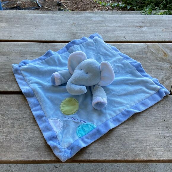 Just One Year Blue Elephant Security Blanket Rattle I LOVE YOU Nunu Lovey - Picture 3 of 7